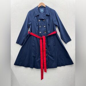 Modcloth Women’s 1X Plus Classic Imagination Trench Coat Blue Red